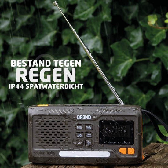 BREND BR-2244 Radio d'urgence avec DAB et FM - Haut-parleur Bluetooth - Alarme SOS - Powerbank - Torche LED - USB-C - Rechargeable avec panneau solaire et manivelle