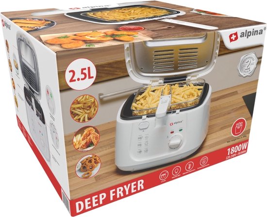 alpina Fryer 2.5 Liter - Friteuse avec couvercle - 1800W - Blanc