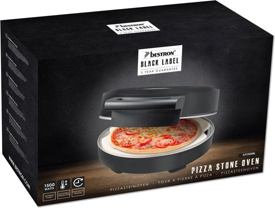 Bestron Turbo Pizza oven pour une pizza en 5-10 minutes, four à pizza électrique avec une température maximale réelle de 320°C, comprend une pierre à pizza et 2 grandes spatules en bois, Black Label, couleur : Noir mat