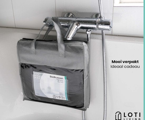 Loti Living Oreiller de bain - Oreiller de bain - Oreiller cervical de bain - Appui-tête de bain - Oreiller de bain avec ventouses - 6 ventouses - Oreiller cervical ergonomique - Antidérapant - Noir