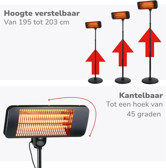 alpina Infrared Heater Stand - Terrace Heater 2000W 3 Heat Settings - Splashproof Terrace Heater IP24 with Infrared Panel