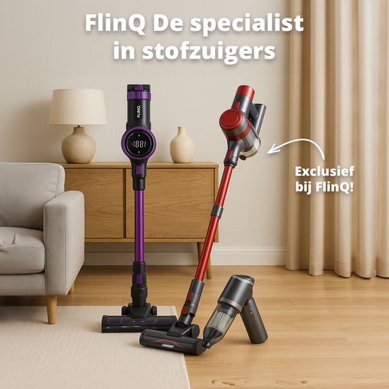 FlinQ Aspirateur V8 - Aspirateur balai avec fonction serpillière - Aspirateur balai sans fil - Aspirateur sans sac - Avec batterie durable - Sans fil et utilisable comme dépoussiéreur