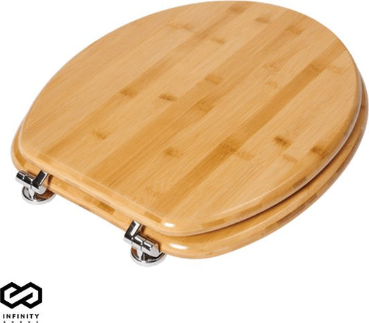 Infinity Goods Bamboo Toilet Seat Emmy - Siège de toilette avec couvercle - Charnières en acier inoxydable - Quincaillerie de fixation incluse