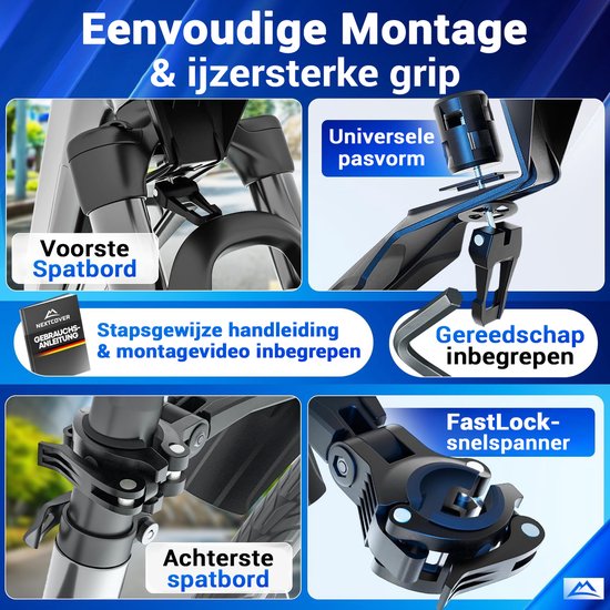 Nextcover Mudguard Set Mountain Bike Front and Rear - MTB Mudguards Tool Removable - Suit pour les vélos 24-29 pouces - Front Wheel & Rear Wheel - Front Fender & Rear Fender