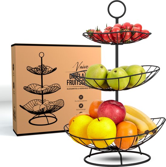 Vaive Chic Fruit Bowl 3 layer - Fruit Etagere - Fruit basket - Etagères - Black