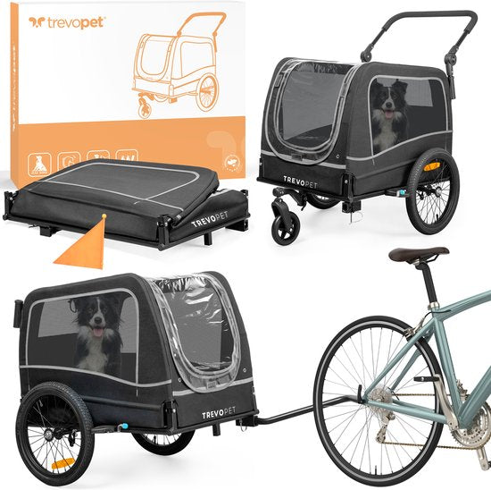 TrevoPet - Remorque vélo pour chien - Remorque vélo pour chien pliable - Remorque vélo pour chien pour petits et grands chiens (max. 30kg) - Remorque vélo pour chien - Remorque vélo pour chien 2 en 1 pour vélo ou buggy pour chien - Remorque pour chien - C