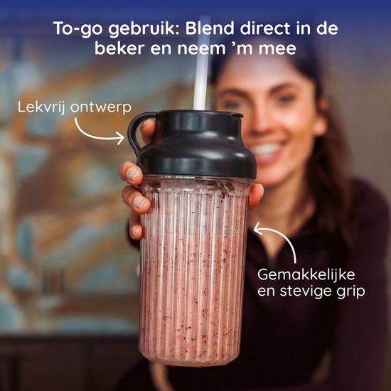 Safecourt Kitchen PureBlend - 1000W Smoothie maker - BPA free - includes to-go drinking lid + straw- Premium Tritan blend cups -Black
