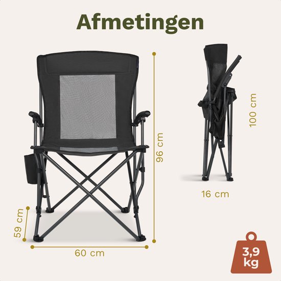 TRVLMORE Chaise de camping - pliable - capacité de charge 120KG - sac de transport inclus - chaise pliante - chaise de pêche - chaise pliante - noir