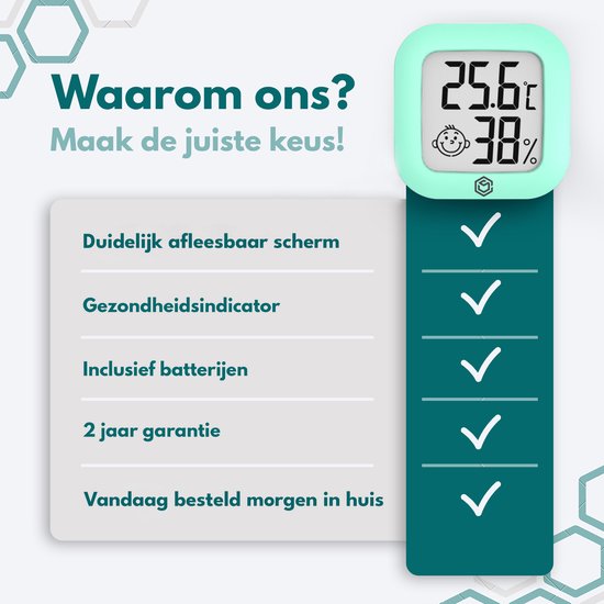 Ease Electronicz Hygromètre - Station météo - Humidimètre - Thermomètre pour l'intérieur - Pile et bande adhésive incluses