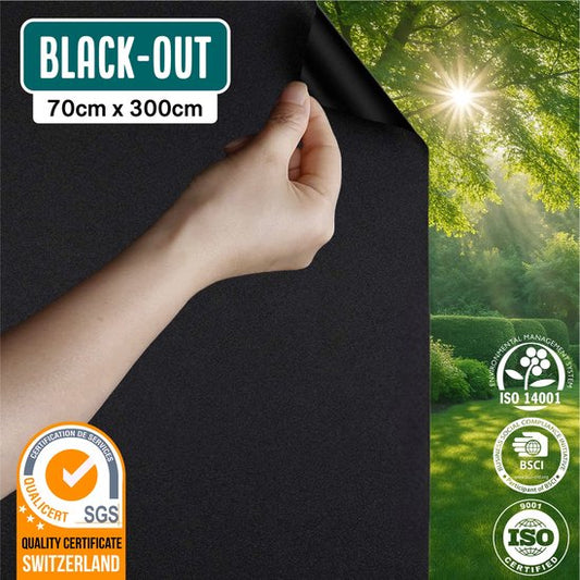 Homewell Toile d'occultation 70x300cm - Feuille d'occultation pour fenêtre - 100% occultant - Anti-éblouissement, isolation et protection solaire - Réutilisable - Statique - Noir