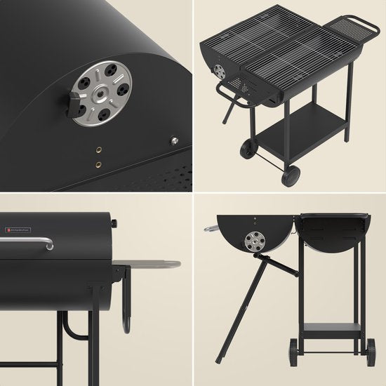 KitchenBrothers 2-in-1 Charcoal BBQ XL - Events réglables - Double BBQ - Tables d'appoint - Grill grill BBQ - Noir