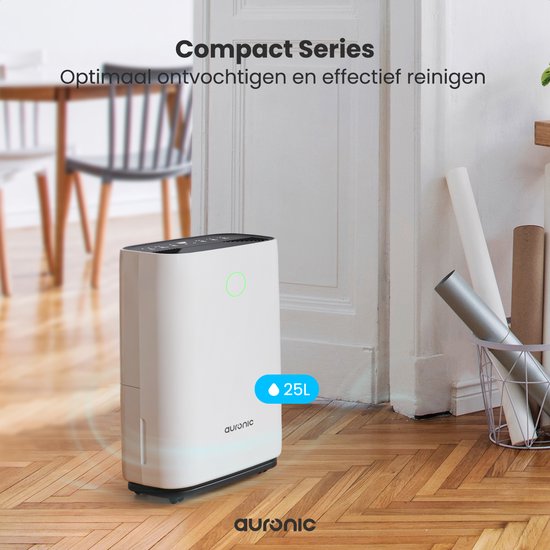 Déshumidificateur Auronic - Série compacte - 25L par jour - Fonction Lavage-Séchage - Chambre à coucher, salle de bain et salon - Blanc