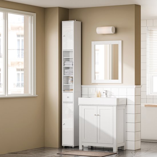 SoBuy BZR167-GW Meuble de salle de bain haut - Blanc perle Bois composite avec tiroir