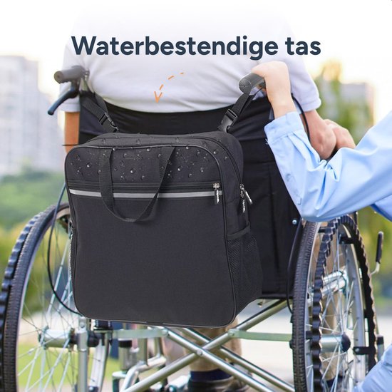 Alyze Sac pour fauteuil roulant avec bande réfléchissante - Imperméable - Grand sac de rangement - Convient au fauteuil roulant, au scooter de mobilité et au rollator - noir - Accessoires pour fauteuils roulants