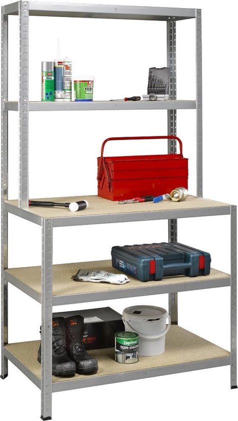 Étagère de stockage pour travaux lourds - aspect métal et bois - 100 cm de large - capacité de charge de 875 kg - capacité de charge de 175 kg par étagère