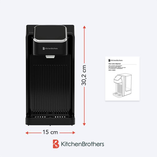 KitchenBrothers Distributeur d'eau chaude - Robinet d'eau chaude - 40-100°C - 100/150/200/250/300/350/400 ml - Bouilloire instantanée - 2.7L - Noir