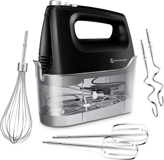 Kitchenwell Batteur à main - 6 vitesses et fonction turbo - 400W - Batteurs & Crochets à pâte & Fouet - Boîte de rangement incluse