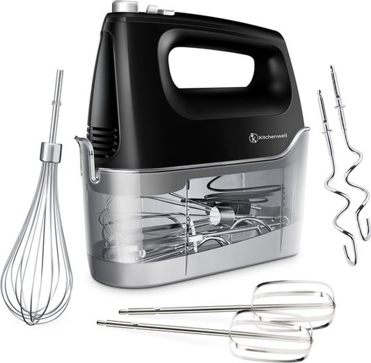 Kitchenwell Batteur à main - 6 vitesses et fonction turbo - 400W - Batteurs & Crochets à pâte & Fouet - Boîte de rangement incluse