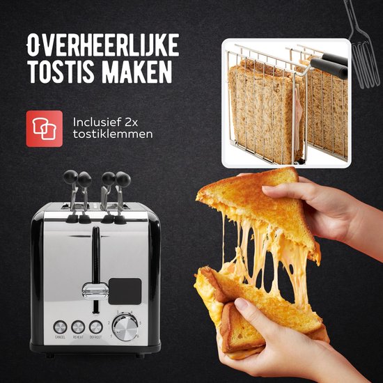 Qualitá® Grille-pain avec clips pour sandwichs grillés - Grille-pain rétro - Grille-sandwichs - Appareil à croque-monsieur - acier inoxydable/noir
