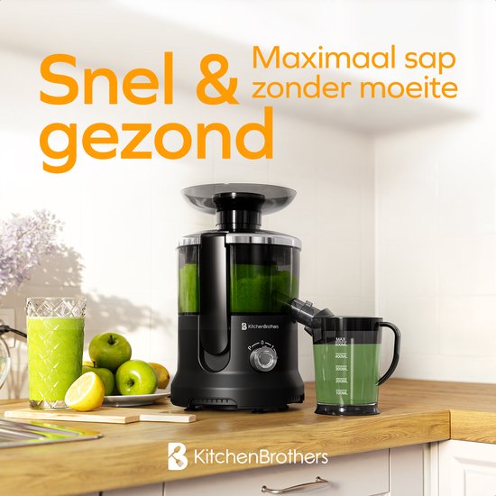 KitchenBrothers Extracteur de jus - Pour légumes et fruits - Extracteur de jus - Avec récipient à pulpe - 500ml - 600W - Noir