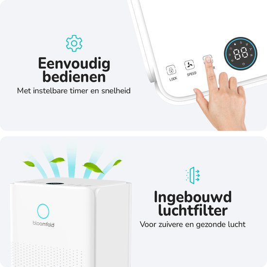 Déshumidificateur Bloomfold - 12L par jour - Fonction Lavage-Séchage incluse - Convient pour le salon, la chambre, la cave et la salle de bain - Déshumidificateur - Blanc