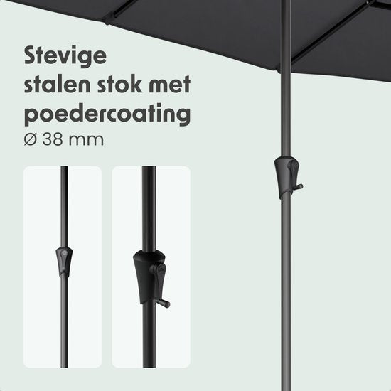 LifeGoods Parasol double - jardin - 220x400cm - jusqu'à 8 personnes - imperméable - UPF50+ - gris foncé