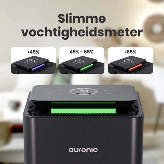 Déshumidificateur et purificateur d'air Auronic - Série Pro - 12L par jour - Fonction Lavage-Séchage - Chambre à coucher, salle de bain et salon - Déshumidificateur pour la maison - Noir