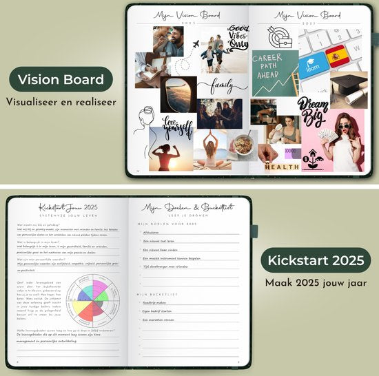 Systemyze Agenda 2025 Adultes - Planificateur - Agenda - Organiseur - Feuilles d'autocollants incluses - Format A5 - Vert