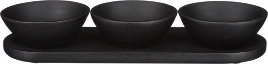 Mica Decorations Bol et plateau Tomar - 200 ml - Bois de manguier 100% FSC - Noir