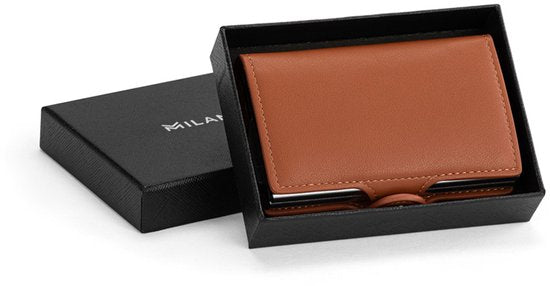 Milanoro - Protège-cartes bancaires compact avec technologie RFID blocking - Marron foncé - Double protège-cartes bancaires