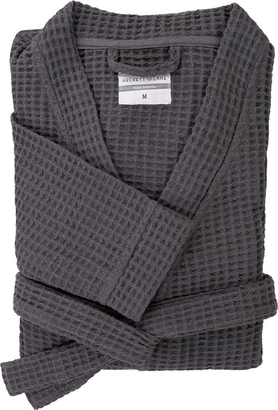 Heckettlane Peignoir gaufré - robe de chambre pour femmes et hommes - L - Manteau du matin en coton - Convient pour le sauna - Gris