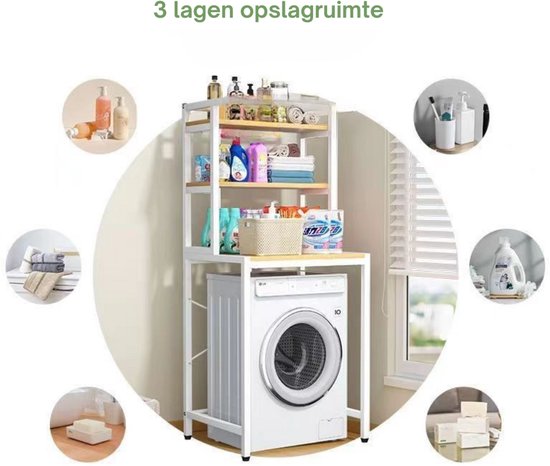 Livista® Laundry Cupboard - 3-Layer Storage Rack - Space-saving Laundry Room Organizer - 181x60x70 CM - White