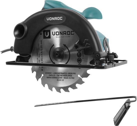 VONROC Scie circulaire 1200W - 185mm - Incl. guide parallèle et lame de scie 24 dents pour le bois
