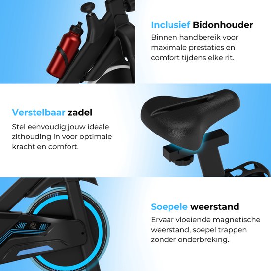 Vélo d'exercice - Vélo de fitness - Vélo de spinning - Roue d'inertie 8KG - Moniteur de fréquence cardiaque - App inclus - Extrêmement silencieux