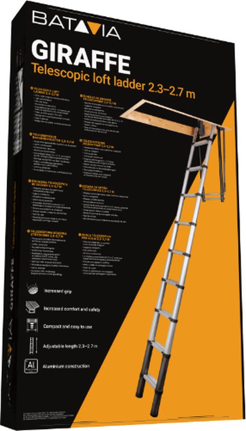 Batavia 2.70m Giraffe Air® Telescopic Vlizotrap 2.30m - Compact, design convivial avec poignée, larges marches pour la sécurité, rapide à installer