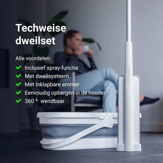 Techweise Système de nettoyage 4 en 1 avec vaporisateur et seau pliable avec 2 vadrouilles supplémentaires en microfibre - Ensemble de nettoyage avec fonction de vaporisation - essuie-plancher - vadrouille - vadrouille avec essoreuse