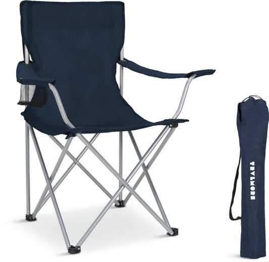 TRVLMORE Chaise de camping - pliable - capacité de charge 120KG - sac de transport inclus - chaise pliante - chaise de pêche - chaise de camping - chaise pliante - bleu