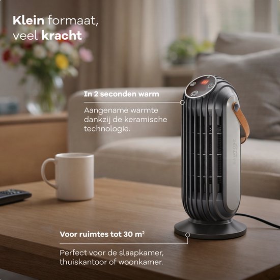 Zenwave Electric Heater with Display - Compact 1500W Fan heater - Chauffage avec 2 modes de chaleur et 1 mode de ventilation - Chauffage électrique pour l'intérieur et l'extérieur - Noir