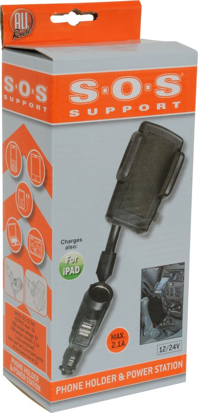 All Ride Phone Holder and Charger - Support de téléphone pour voiture - 12/ 24 Volt - Avec 3 ports USB