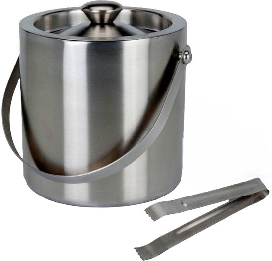 Seau à glace Ceruzo en acier inoxydable - avec barre à glace - Double paroi - Acier inoxydable - 15 cm x 18,5cm -.