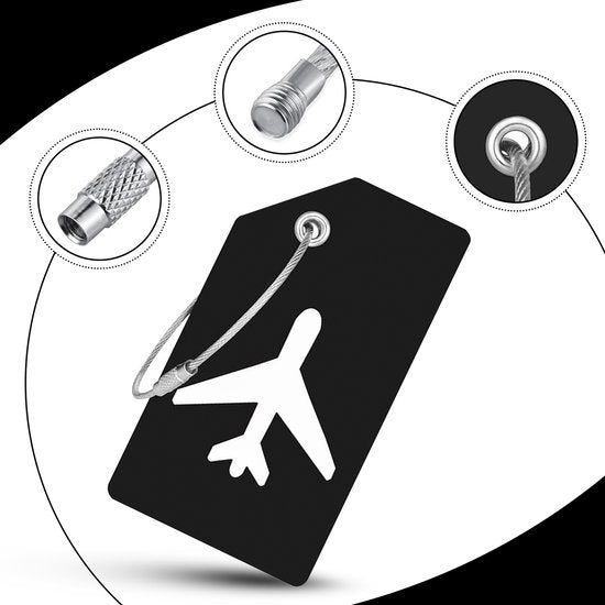EverNeeds Etiquette de bagage - Silicone - Etiquette de bagage pour valises - Etiquettes de bagage - Noir - 5 pièces