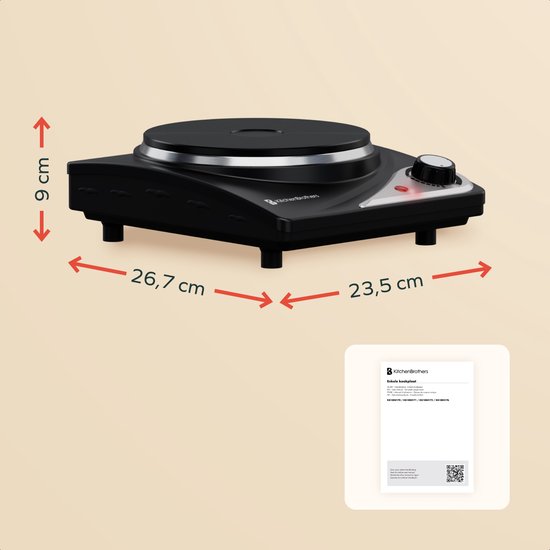KitchenBrothers Table de cuisson électrique - 1 brûleur - pose libre - 7 niveaux de température - 1500W - Noir