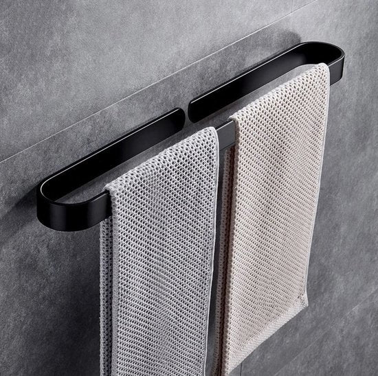 Happy Goods Porte-serviettes Salle de Bain 50 cm - Porte-serviettes Noir - Sans Perçage / Auto-Adhésif - Porte-serviettes Cuisine - Porte-serviettes Salle de Bain - Porte-serviettes - Porte-serviettes