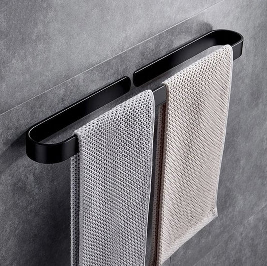 Happy Goods Porte-serviettes Salle de Bain 50 cm - Porte-serviettes Noir - Sans Perçage / Auto-Adhésif - Porte-serviettes Cuisine - Porte-serviettes Salle de Bain - Porte-serviettes - Porte-serviettes
