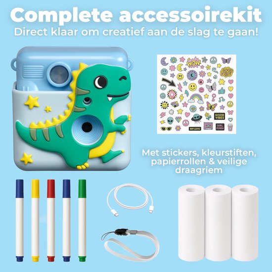 Denver Kids' Camera Full HD with Printer - Selfie Camera - 20MP - Digital Camera Kids - Photo - Video - Games - KPC1363 Blue