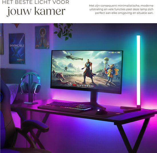 tectake® Smart LED Floor Lamp Spectra - Lampe d'angle avec 16 millions de couleurs - 200 effets lumineux - Lampadaire intelligent - 145 cm - Dimmable - Contrôlé par App, Télécommande, Bouton et Voix - Lampadaire de salon - Atmosphere Lighting