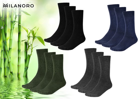 Milanoro - 12 paires de chaussettes en bambou doux pour femmes et hommes - Noir - 35-38