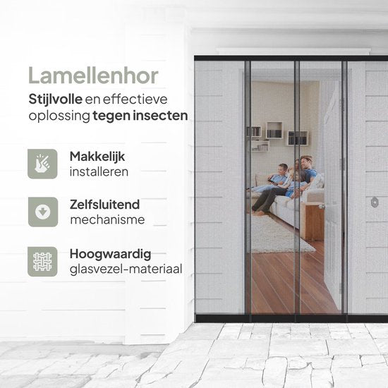 O'DADDY® Fly Curtain Slat Screen - 184x260 cm - Rideau de porte - Porte - Design ajustable - Fibre de verre - Moustiquaire de porte noire