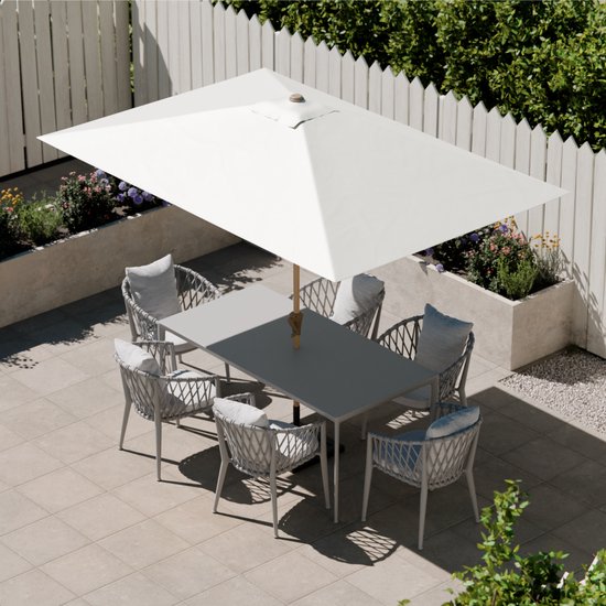 LifeGoods Parasol - Jardin - 270x180cm - 30° inclinable - Imperméable - UPF50+ - Revêtement en bois - Crème