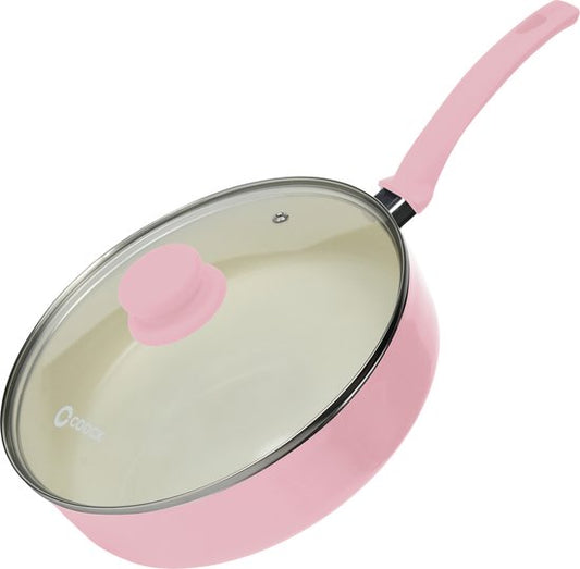 COOCK Casserole à induction - 3100ml - Revêtement spécial antiadhésif - Poignées ergonomiques à froid - Aluminium recyclé - Rose/Blanc - Livre électronique inclus
